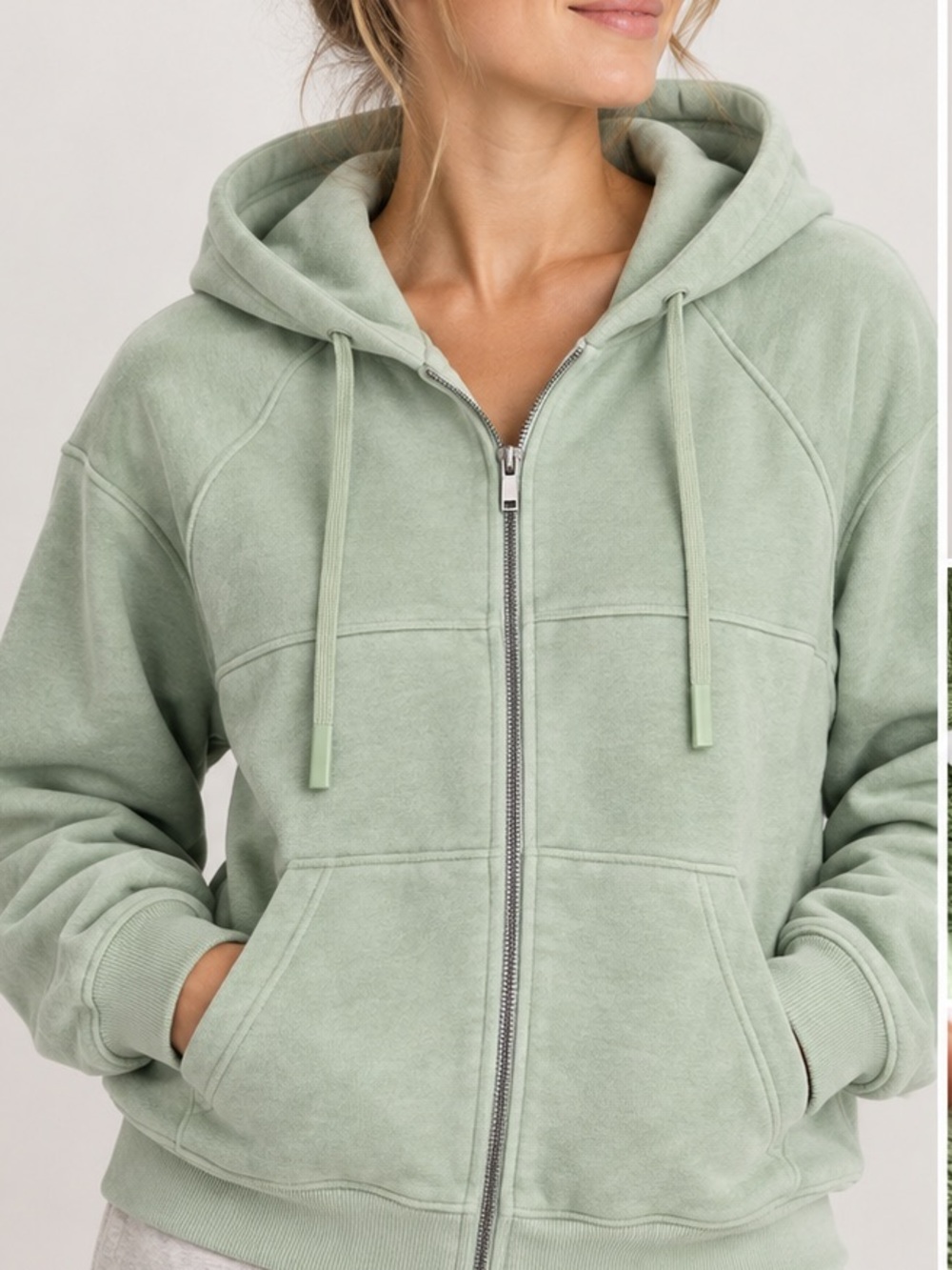 JoyLab Sage Green Cropped Full Zip Hoodie Sweatshirt M